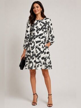 ✨JAYGODFREY Black & White Tropical Floral Print Dress Size 10